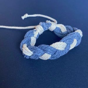 Boho casual bracelet denim blue and light tan braided.